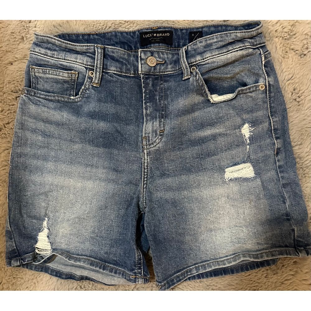 Lucky Brand Distressed Denim Bermuda Shorts Mid Rise Light Wash Size 8/29